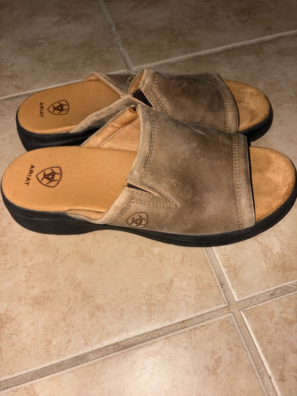Ariat Men’s Tan Suede Slide Sandals with Black Sole